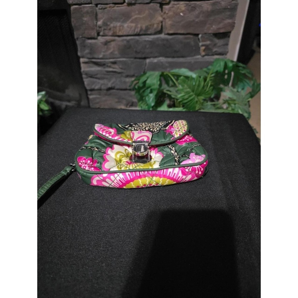 Vera Bradley Olivia Pink Wristlet Pouch Wallet Flap Metal Push Lock Closure Dark